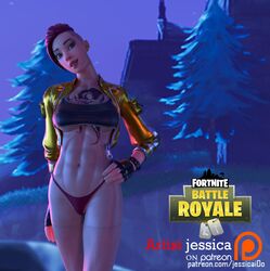 1girls 3d abs artist.jessica female fortnite game_cg shade_(fortnite) shaved_side solo solo_female tagme tattoos thong