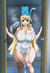 1boy 1girls after_sex ai_generated answering_door bedroom big_breasts blonde_hair breasts cheating cum cum_dripping_out_of_pussy cum_leaking door doorway dripping dripping_cum erect_nipples fairy_tail female flaccid_penis front_view happy_(fairy_tail) huge_breasts huge_cock indoors interspecies jakonikonthesecond larger_female long_penis looking_at_viewer lucy_heartfilia male netorare ntr on_head open_door penis pov size_difference small_but_hung small_dom_big_sub smaller_male smile smiling steam sweat sweaty taller_female thick_thighs thighs towel veiny_penis voluptuous wide_hips
