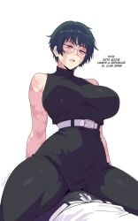 1boy 1female 1girls 2d big_breasts breasts color cowgirl_position female female_focus gato_gratam glasses green_hair hips jujutsu_kaisen looking_at_viewer male scar short_hair thick thick_ass thick_thighs thighs wide_hips yuta_okkotsu zenin_maki
