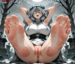 ai-created ai_generated anus aqua_eyes arm armpits arms_behind_head arms_up ass bangs bare_legs bare_shoulders bare_tree barefoot blue_eyes blush bodily_fluids braid breasts cleft_of_venus clothing day doll_joints dress elden_ring elden_ring_nightreign feet female female_only flower foot_focus grave graveyard grey_hair hair_ornament head_wreath headwear high_resolution jewelry joints large_breasts legs light-skinned_female light_skin long_hair looking_at_viewer milf nail_polish necklace nofuckinggame nopan nude open_mouth original outdoors pov_feet presenting_foot pussy revenant_(nightreign) sitting sky sleeveless smile soles solo spread_legs sweat teeth thighs tied_hair toenail_polish toenails toes tombstone tree twin_braids upper_teeth upper_teeth_only vagina white_dress