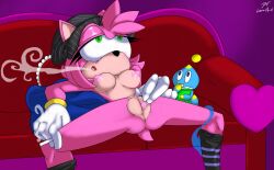 ambiguous_gender amy_rose anus beanie bracelet breasts chao_(sonic) cigarette clothed clothing clothing_around_one_leg duo eating eating_food eulipotyphlan female furniture genitals gloves green_eyes handwear hat headgear headwear hedgehog hi_res jewelry lunaracid mammal masturbation panties panties_around_one_leg panties_down partially_clothed pink_body pussy sega snack sofa sonic_(series) sonic_the_hedgehog_(series) underwear underwear_around_one_leg underwear_down vulva