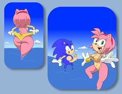 amy_rose ass big_butt bikini breasts clothing erection female panties parumpi presenting sea shocked sonic_(series) sonic_the_hedgehog splash surprise sweat swimsuit thick_thighs thong underwear water wide_hips