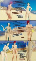 3d arcane arcane_jinx arcane_vi beach blue_hair comic completely_nude_female completely_nude_male dialogue embarrassed embarrassed_nude_female faceless_male female laugh league_of_legends male nude_beach nude_female pale-skinned_female pale_skin penis pussy red_hair riot_games small_penis small_penis_humiliation tattoo text throwingblue uncensored
