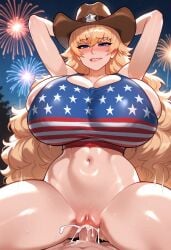 1boy 1boy1girl 1girls ai_generated america_(digbyai) american american_flag big_breasts big_hair blonde_hair blue_eyes countryhumans cowboy_hat cowgirl cowgirl_position curvy digbyai female female female_on_top female_penetrated flag_print huge_breasts hyper hyper_breasts large_breasts long_hair male male/female male_penetrating male_penetrating_female massive_breasts penis pussy sex sexy straight tank_top us_flag vagina vaginal_penetration vaginal_sex