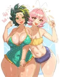1boy 1femboy 1girls agari_himiko ass big_ass big_breasts big_butt big_hips big_thighs bikini_top blush booty_shorts breasts brown_eyes chubby_female cute_fang denim denim_shorts female femboy femboy_on_female gigantic_hips gigantic_thighs glasses green_eyes green_hair hair_intakes hips huge_ass huge_boobs huge_breasts huge_butt huge_hips huge_thighs imminent_sex komi-san_wa_komyushou_desu male male/female massive_ass massive_butt massive_hips massive_thighs medium_hair mole mole_on_breast one-piece_swimsuit osana_najimi pankekes peace_sign pink_hair short_hair shorts skindentation swimsuit swimwear thick_thighs thighhighs thighs tight_clothing tight_fit v v_sign voluptuous voluptuous_body voluptuous_female wide_hips wide_thighs