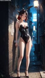 1girls 2d ai_generated areolae armpit bare_arms bare_legs bare_shoulders belly black_hair breasts bunny_ears bunny_girl bunnysuit chest cleavage curvy curvy_figure cute cute_face defeated detailed eyelashes eyeshadow female female_only fishnets fit fit_female focus grey_hair hair high_quality kaguya-sama_wa_kokurasetai_~tensai-tachi_no_renai_zunousen~ legs leotard light-skinned_female light_skin lips lipstick looking_at_viewer makeup mascara medium_breasts nervous outdoors pale-skinned_female pale_skin perky_breasts petite petite_body playboy_bunny posing public red_eyes scared scared_expression seductive seductive_look shinomiya_kaguya shy sidelocks slim_girl slim_waist stable_diffusion tagme teenager thighs thin_waist young