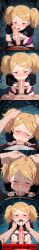 ai_generated anime blonde_hair blowjob cum cum_in_mouth cum_inside cum_on_tongue deepthroat fellatio female forced_oral futaba_kuroe head_grab kuroe_futaba licking licking_penis naked naked_female nipples oral petite red_eyes sex shingekinogirls small_breasts tongue_out world_trigger