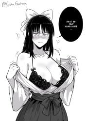 1female 1girls 2d angry black_and_white bra embarrassed female female_focus female_only gato_gratam jujutsu_kaisen looking_at_viewer monochrome undressing utahime_iori