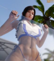 1girls 3d 3d_(artwork) asian asian_female big_breasts bikini breasts brown_hair brown_hair_female brunette_hair female final_fantasy final_fantasy_vii final_fantasy_vii_remake large_boobs large_breasts looking_at_viewer looking_down_at_viewer outdoors outside smitty34 squish squished_breasts swimsuit swimwear tifa_lockhart trees umbrella video_game_character