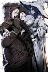 3girls anguriask between_breasts big_ass big_breasts big_butt bigger_than_her_head bloodborne blue blue_body blue_skin breasts breasts_bigger_than_head busty cleavage crossover curvaceous curves curvy curvy_body curvy_female curvy_figure doll doll_girl doll_joints elden_ring elden_ring_nightreign fat_ass female female_only fromsoftware gigantic_ass gigantic_breasts gigantic_butt gigantic_nipples hat height_difference huge_breasts large_ass large_breasts large_butt pale-skinned_female pale_skin plain_doll pressed_together pressing_breast_on_partner ranni_the_witch revenant_(nightreign) silver_hair size_difference squeeze thick thick_thighs thighs white_hair witch witch_hat