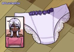 1girls dark-skinned_female dark_skin date_a_live female liddell_minerva object_focus panties panties_only phone pluchearts purple_eyeshadow purple_lipstick selfie silver_eyes solo white_hair white_underwear