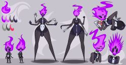 alien_girl alien_humanoid bored_expression bottom_heavy chibi dullahan female fire_elemental fire_head fishnet_legwear fishnets flame_hair flaming_head flare_(mebity) four_arms hand_on_hip hourglass_figure leotard mebity monster_girl monster_lady pointed_feet reference_image reference_sheet shocked shocked_expression small_breasts small_waist solo_female tailcoat thick_thighs unitard wide_hips