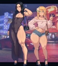 2boys 2d ambush_(trap) arc_system_works areola_slip black_hair blonde_hair blush bridget brown_eyes bulge chubby clothed color dress exposed exposed_nipples fashion flower_in_hair full_color green_eyes guilty_gear guilty_gear_strive high_heels hotel huge_ass huge_cock jean_shorts jeans johnv legs light-skinned_male light_skin long_hair male male_only muscular muscular_male non-nude nonbinary precum pumps purse revealing_clothes revealing_outfit shoes short_shorts shorts sluts small_breasts sweater testament_(guilty_gear) testicles thick_thighs tight_clothing tight_fit trap