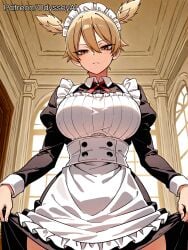 1girl 1girls ai_generated alternate_breast_size alternate_costume apron artist_name ass big_ass big_breasts black_dress blonde_hair blush blush_lines blushing blushing_at_viewer breasts breasts_bigger_than_head brown_eyes bubble_ass bubble_butt buttons cleavage closed_mouth clothed clothed_female clothes_lift collared_dress cowboy_shot curvaceous curvaceous_body curvaceous_female curvaceous_figure curves curvy curvy_body curvy_female curvy_figure curvy_hips dress dress_lift enmaided female female_focus female_only frilled_apron frills from_front front_view fully_clothed hair_between_eyes hourglass_figure huge_ass huge_breasts huge_butt impossible_clothes indoors juliet_sleeves large_ass large_breasts lifted_by_self long_sleeves looking_at_viewer looking_down maid maid_apron maid_headdress momokusa_yomogi narrow_waist neck_ribbon odysseyai orange_eyes parted_lips patreon_username puffy_sleeves shiny_skin short_hair short_twintails skirt_hold solo solo_female solo_focus standing taut_clothes thick thick_ass thick_thighs thighhighs thighs thin_waist tight_clothes tougen_anki twintails watermark web_address white_apron wide_ass wide_hips window yellow_eyes