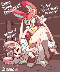 3girls anthro black_socks blush catfight diives english_text female female_only functionally_nude furry happy heart minccino multiple_girls nintendo one_eye_closed open_mouth original_character panties_removed pantsu pokemon pokemon_(species) socks sylveon tail text white_panties white_socks wrestling yuri