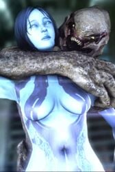 1boy 1girls 3d alien animated artificial_intelligence blue_eyes blue_hair bob_cut cortana covenant female female_focus female_on_feral halo halo_(series) halo_4 hologram implied_sex interspecies male_sangheili_(halo) monster mp4 no_sound questionable_consent rape sangheili short_hair straight tagme video