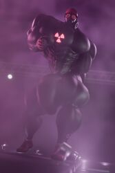 1boy bodysuit delta-tango drone_drive_(deltatango) fog foggy full_body fully_clothed gas_mask hyper_balls hyper_bulge hyper_muscles hyper_penis hyper_testicles male male_only muscular muscular_abs muscular_arms muscular_legs muscular_male muscular_thighs portrait solo solo_focus