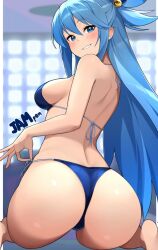 aqua_(konosuba) ass ass_focus asscheeks back_view backside big_ass bikini bitt blue_eyes blue_hair blush blush_lines booty curves curvy cute cute_face fat_ass feet feet_out_of_frame female female_focus female_only goddess head_turned jam_pentail jampen kono_subarashii_sekai_ni_shukufuku_wo! konosuba long_hair looking_at_viewer medium_breasts pale-skinned_female pale_skin sexy sexy_body sideboob solo solo_female solo_focus thick_ass voluptuous voluptuous_female