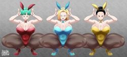 3girls alternate_version_available android_18 asian asian_female blonde blonde_female blonde_hair blonde_hair_female blue_eyes blue_eyes_female bulma bulma_(dragon_ball) bulma_briefs cameltoe chichi chichi_(dragon_ball) cleavage curvy dragon_ball dragon_ball_super dragon_ball_z erect_nipples female huge_areolae huge_ass huge_breasts lewd_kazuh puffy_nipples short_hair short_hair_female thick_lips voluptuous wide_hips yellow_hair