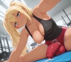 :3 ai_art ai_generated balls ballsack blonde_hair breasts breasts_out bulge bulge_through_clothing bulge_under_clothes busty civitai cock curvy curvy_figure dickgirl dickgirl_focus dumbbell_nan_kilo_moteru? foreskin futa_focus futanari green_eyes gym gym_clothes gym_shorts gym_uniform hi_res high_quality high_resolution highres huge_cock large_breasts legs legs_apart looking_at_viewer midriff navel nipples oerba_yun_fang on_floor patreon penis penis_out precum precum_drip precum_string precum_through_clothing request requested sakura_hibiki self_upload selfie selfie_pose sitting splits stable_diffusion tan_body tan_skin tanned tanned_futa tanned_skin twintails uncensored uncircumcised uncut upscaled voluptuous voluptuous_futa workout workout_clothes yuckle