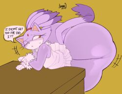 anthro ass ass_focus bent_over big_ass blaze_the_cat blush dumptruck_ass felid feline felis huge_ass hyper hyper_ass large_ass one_eye_closed sonic_(series) thick_thighs thunder_thighs tuggg wide_hips
