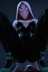 3d ai_generated bodysuit cameltoe cameltoe_leotard gwen_stacy looking_at_viewer marvel shindhas spider-gwen spider-man:_across_the_spider-verse spider-man:_into_the_spider-verse spider-man_(series) squatting tight_clothing view_from_below
