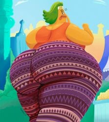 angry ass background big_ass big_butt bubble_ass bubble_butt butt cartoon_network chowder chowder_(series) endive excercise female flare_pants forbidden_pants green_hair huge_ass huge_butt jogging large_nose long_nose orange_body sunilasu tagme tank_top
