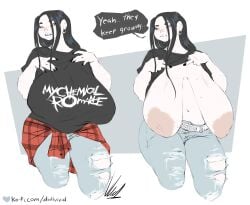 areolar_amelanism big_breasts breasts cleavage dullvivid female hanging_breasts huge_breasts lara_ravencroft large_areolae lifting_shirt nipples sagging_breasts showing_breasts tagme thick_thighs veiny_breasts wide_hips