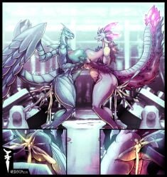 anal aquatic_dragon ass big_breasts big_butt big_tail bodily_fluids breasts capcom cum cum_in_ass cum_inside dnp101 dragon duo excessive_cum excessive_genital_fluids female fucking_machine genital_fluids genitals hand_holding hi_res huge_breasts huge_tail jewish_mythology leviathan leviathan_(mh) machine marine mizutsune monster_hunter mythological_creature mythological_marine mythological_scalie mythology penetration pink_body rear_view scalie shape_shifter tail tails_(disambiguation) thick_thighs vulva wings
