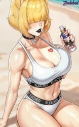 4k ai_assisted ai_generated american american_flag beach black_nails bleached bleached_clothing blonde_hair cat_ears cat_girl freckles goth_girl hair_over_eyes kat large_breasts light-skinned_female nyatorase_shared_passions oiled_skin pencil_(artwork) qoh queen_of_hearts queen_of_hearts_necklace queen_of_hearts_tattoo solo_female sports_bra sunscreen tattoo usa zindabad