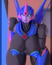3d 3d_(artwork) 3d_render animated arcee arcee_(prime) areola areolae big_breasts blue_eyes blue_nipples breasts breasts_out cybertronian female mengsk nipples no_sound robot robot_girl tagme thick_thighs transformers transformers_prime video