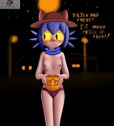 2018 animal_humanoid blue_hair blush breasts cameltoe cat_humanoid clothing felid felid_humanoid feline feline_humanoid female filler_shmazman hair hat humanoid mammal niko_(oneshot) nipples oneshot panties purple_panties underwear yellow_sclera