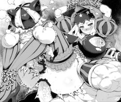 1girls 2boys anal anal_sex bajou_takurou blush chained chains clothed_sex double_penetration large_breasts nipples odin_sphere penis restrained sex torn_clothes vaginal_penetration vajo velvet_(odin_sphere)