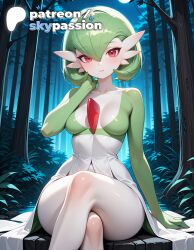 1girls 2026 ai_assisted ai_generated anime artist_name bangs bare_tree bob_cut branch breasts bush bust closed_mouth collarbone colored_skin crossed_legs explicit forest gardevoir green_hair hi_res high_quality high_resolution highres leaf nature night nintendo outdoors patreon patreon_username pokemon pokemon_(creature) red_eyes short_hair sitting skypassion solo stable_diffusion watermark white_skin