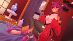 16:9 2021 anthro areola asian_clothing billie_corneja biped black_body black_ears black_fur blue_eyes bookshelf breasts brown_body choker clothed clothing colored_nails detailed_background digital_media_(artwork) domestic_pig dutch_angle east_asian_clothing female female_anthro fur furniture half-closed_eyes hi_res hooves jewelry kemono looking_down low-angle_view mammal mirror moisturizer monotone_hair multicolored_body multicolored_ears multicolored_fur nails narrowed_eyes necklace nipples one_breast_out orange_body orange_fur partially_clothed pig pig_nose pink_body pink_ears pink_hair pink_hooves pink_nails red_wall seductive short_hair sitting smile solo suid suina sus_(pig) teeth two_tone_ears valkoinen vase white_body white_fur widescreen