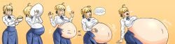 1girls 2023 artoria_pendragon bcsstudio belly_expansion belly_overhang belly_stuffing big_belly blonde_hair breasts expansion_sequence fate_(series) female female_only green_eyes huge_belly light-skinned_female overeating saber sequence stuffed_belly stuffing tagme wardrobe_malfunction