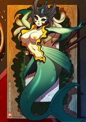 1girls areolae breasts female female_only fin kinkymation league_of_legends lying marai marine medium_breasts mermaid monster nami_(league_of_legends) nipples solo sushi video_games