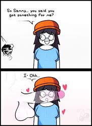 1boy 1boy1girl 1girls 2koma augury_(voxelroguery) beanie big_penis bit-fruity black_hair blue_shirt blush blush_lines boner character_off_screen clothed cock_on_face comic dialogue drooling genderfluid hearts hearts_around_head hoodie imminent_sex logo long_hair more_at_source nonbinary oc orange_beanie orange_hat penis penis_awe pngtuber robloxian sammy_(sammysinner) simple_background simple_coloring simple_shading staring_at_penis text translucent_penis uncensored uploaded_by_artist vampire white_body