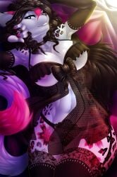 2016 abs anthro areola areola_slip armwear babydoll bedroom_eyes big_breasts breasts clothed clothing conditional_dnp digital_media_(artwork) elbow_gloves felid feline female fur garter_straps gloves half-closed_eyes handwear hi_res ihoujin kiyomi lace lacing legwear leopard lingerie long_hair looking_at_viewer lying mammal narrowed_eyes nightgown nipples pantherine panties seductive shaded skimpy small_waist smile solo stockings thick_thighs thigh_highs translucent translucent_clothing underwear valkoinen wide_hips zoyler
