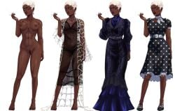 annabelle_cane belt black_dress blackberreh-art blue_dress breasts cigarette commentary dark-skinned_female dark_skin design_speculation dress earrings english_commentary female female_pubic_hair goth_fashion holding holding_cigarette jewelry light-skinned_palms lips navel_piercing nipples nude piercing pubic_hair purple_lips rockabilly short_hair spider_web_pattern spider_web_tattoo tattoo the_magnus_archives thick_lips very_dark_skin very_short_hair victorian white_background white_hair