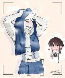 artist_request asriel_dreemurr attractive_male chara female_gaze horny_female looking_at_another looking_at_partner muscular_male nosebleed out_of_shower undertale