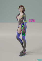 1girls 3d alternate_costume breasts brown_eyes brown_hair d.va female female_only nano_d.va overwatch pussy solo woojfiero3d