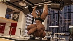 dinner-kun melissa_(dinner-kun) giantess weightlifting muscular_female muscular muscular_futa muscular_giantess giantess_futanari giantess_futa futa_giantess futa_only futanari ejaculation gigantic_cock gigantic_testicles