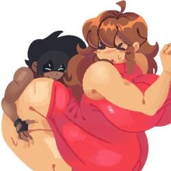 big_breasts blush cheating cheating_(relationship) cheating_female cheating_girlfriend cumflated cumflated_belly cumflation friday_night_funkin from_behind girlfriend_(friday_night_funkin) grabbing_ass huge_breasts knackultra_(self_insert) netorare ntr sideshow_circus sweat sweating sweaty thick_thighs