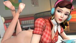 1girls 3d alternate_costume ass brown_hair cruiser_d.va d.va durabo feet female female_only overwatch soles solo toes