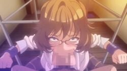 10s 1boy 1girls :>= animated blush bondage bound brown_hair censored crying crying_with_eyes_open deepthroat eye_contact fellatio female gif glasses indoors irrumatio looking_at_viewer murakami_teruaki oral penis pov rape restrained restrained_arms restraints ryuudouji_shimon_no_inbou ryuuzaki_suzuka tears