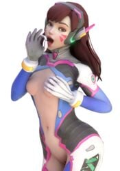 1girls 3d breasts brown_eyes brown_hair d.va female female_only overwatch pussy solo tongue tongue_out transparent_background vyxor