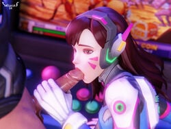 1boy 3d brown_eyes brown_hair d.va duo fellatio female large_penis male oral overwatch setarcos04 straight