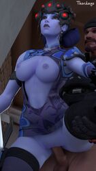 1boy 3d alternate_costume black_lily_widowmaker blackwatch_reyes blizzard_entertainment breasts duo female gabriel_reyes lunar_new_year lunar_new_year_series male overwatch overwatch_2 reaper sex straight thordayo vaginal_penetration widowmaker year_of_the_dog