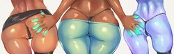 3girls agent_8_(splatoon) anus ass ass_cleavage ass_grab blue_skin bubble_butt butt_crack close-up dark-skinned_female dark_skin dat_ass fat_mons female female_only grabbing_ass groping_ass hips jtveemo lowleg lowleg_pants marina_(octo_expansion) marina_(splatoon) microskirt nintendo octoling original_character panties pussy pussy_floss skindentation skirt splatoon splatoon_2 thick_thighs thighs thong whale_tail wide_hips